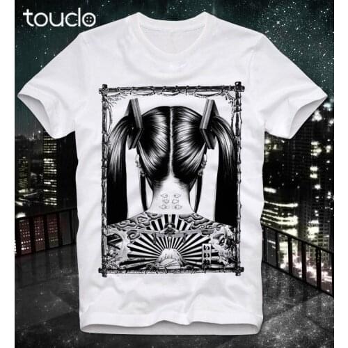 Fashion Black Cotton T-Shirt Geisha Japan Japanese Manga Anime Geiko Sexy Yakuza Gangster Custom Tee Shirts