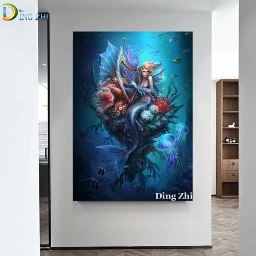 Mosaic 5D Diamond Painting Underwater World Mermaid Jellyfish Cross Stitch Diy Full Square Round Drill Embroidery Rhinestone