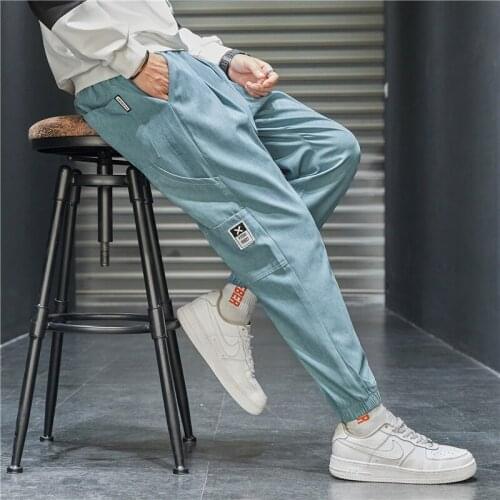 Men trousers cargo pants tracksuit Korean clothing overalls mens robe japanese streetwear casual Harajuku Fashion black