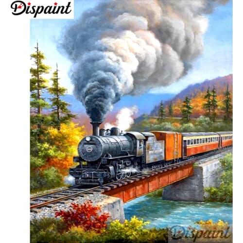 Dispaint Full Square/Round Drill 5D DIY Diamond Painting "Train scenery" Embroidery Cross Stitch 5D Home Decor A10785