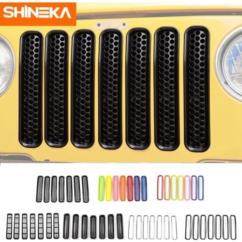 SHINEKA Exterior Stickers For Jeep Wrangler TJ ABS Car Insert Front Mesh Grille Decoration Cover For Jeep Wrangler TJ 1997-2006
