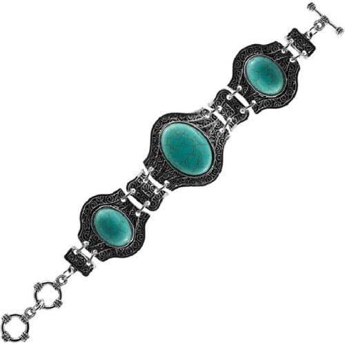 New European And American high Quality Alloy Inlaid Natural Turquoise Bracelet, Retro Turquoise Bracelet Jewelry