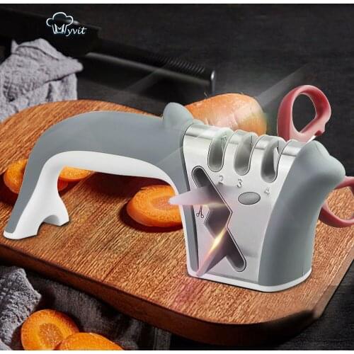 Knife Sharpener 4 Stage Grinding Tungsten Diamond Ceramic Scissor Sharpening Knives Whetstone Fishtail Handle Kitchen Tools