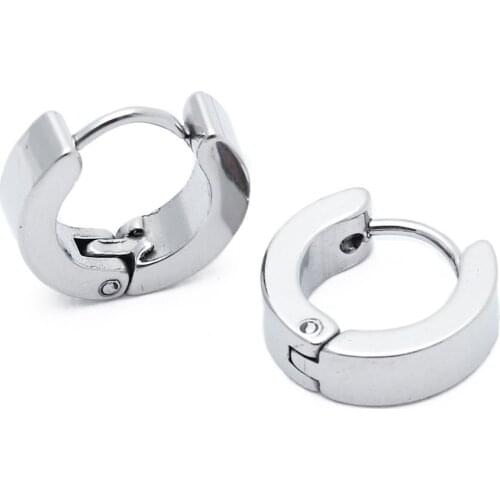 Pair Hoop Huggie Earrings Titanium Steel 4mm x 9mm White