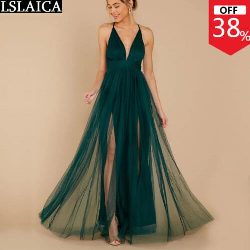 Fashion party dress green high waist spaghetti strap Deep V-neck sexy dress evening night club long dress casual streetwear