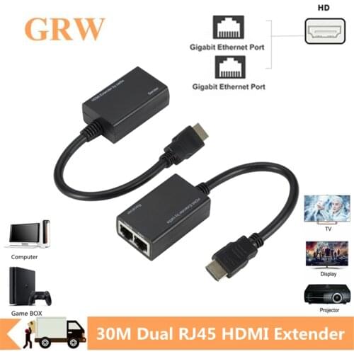 Grwibeou HDMI Over RJ45 CAT5e CAT6 UTP LAN Ethernet Extender Repeater Supports 1080p Resolution Up to At Least 100ft (30M)