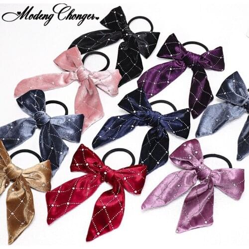 Fashion Big Bow Shiny Rhinestone Elastic Hair Ring Embellishment Hair Rubber Band Scrunchie For Women Hair Rope Hair Accessories