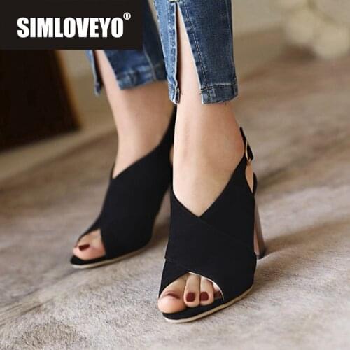 SIMLOVEYO New 2021 Women Sandals Open Toe 8cm Block Heels Nubuck Sexy Classic Elegent Big Size 33-44 Office Casual A3918