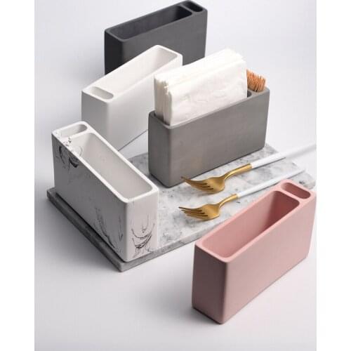 Nordic Ins Home Desktop Decoration Tableware Supplies Tissue Paper Holder Cement Tissue Box Storage Box Toothpick
