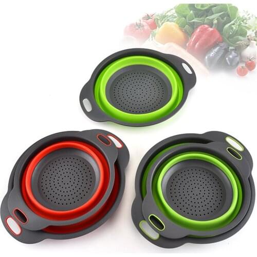 Collapsible Silicone Colander Foldable Drain Strainer Basket Fruit Vegetable Washing Basket Strainer with Handle Kitchen