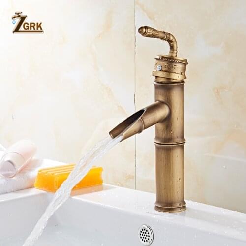 ZGRK Basin Faucets Bathroom Bamboo Type Hot Cold Mixer Taps Classic Single Handle Antique Brass Deck Mounted Sink Outdoor Tap