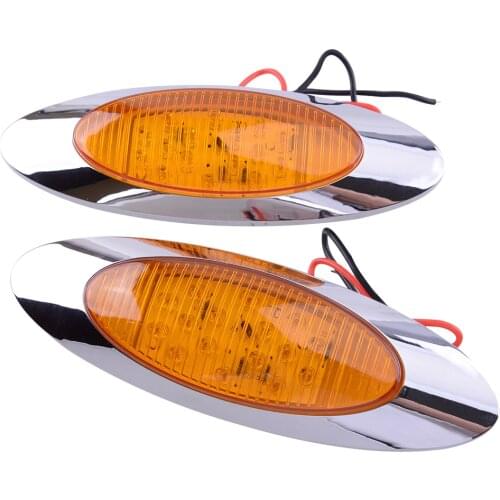 2Pcs/Set Universal Car 2 Wires 12V Amber LED Clearance Thin Side Marker Lights 16 LED Chrome Oval Fit For Freightliner Truck