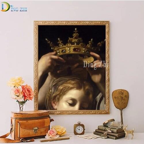 Woman Crown Portrait 5D DIY Diamond Embroidery Antique Diamond Painting Wall Picture Vintage Gallery Mosaic Cross Stitch Decor