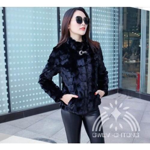 NEW Luxury real natural genuine mink fur coat with diamonds hook women fashion black color jacket outwear custom any size