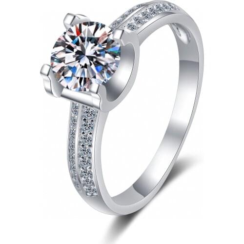 Passed Diamond Test Excellent Moissanite Ring 925 Sterling Silver Perfect Cut Horns 1Ct Gem Ring Fashion Women Wedding Luxury