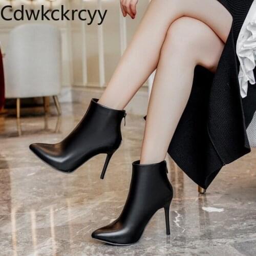 Winter The New British style fashion Pointed High heel 10CM Womens boots black Sexy Plus velvet Keep warm High heel Women boots