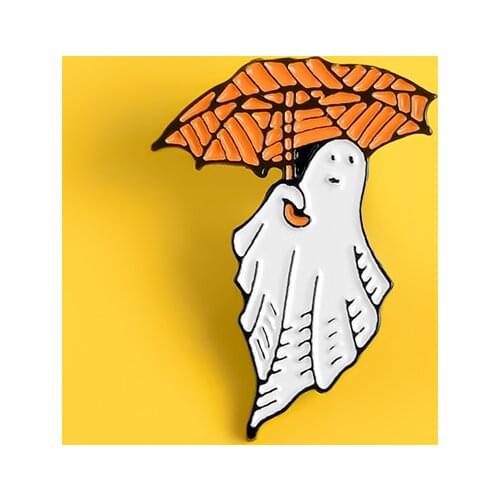 White ghost Support Orange umbrella enamel pin Cute Cartoon badge brooch Denim jackets bag Lapel pin jewelry gift for boy girl