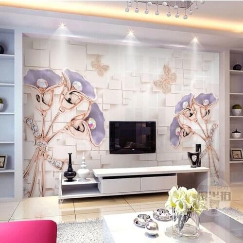 Customized 3d photo wallpaper 3d wall murals wallpaper Fantasy crystal butterfly jewellery background wall decor 3d living room