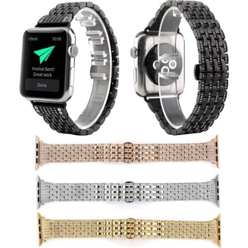 7-Beads Bling Rhinestones Link Bracelet for Apple Watch Series 3 2 1 Strap Gemstone Diamond Stainless Steel Band for iWatch Belt