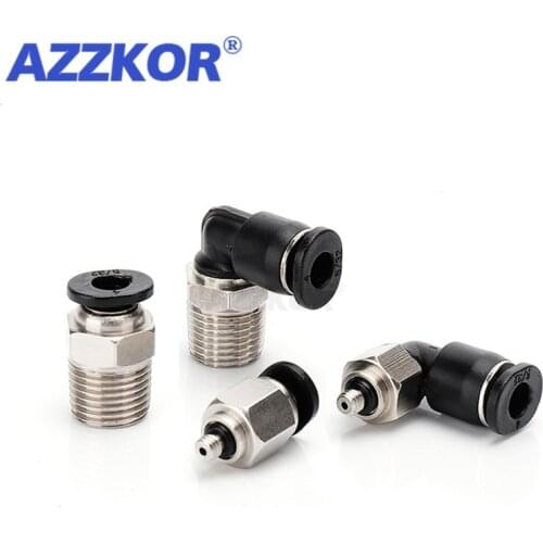 AZZKOR 12Pcs Pneumatic Miniature Quick Plug Thread Straight Through Connector PC4-M3/PC6-M5/PL6-01 Mini Elbow Fittings