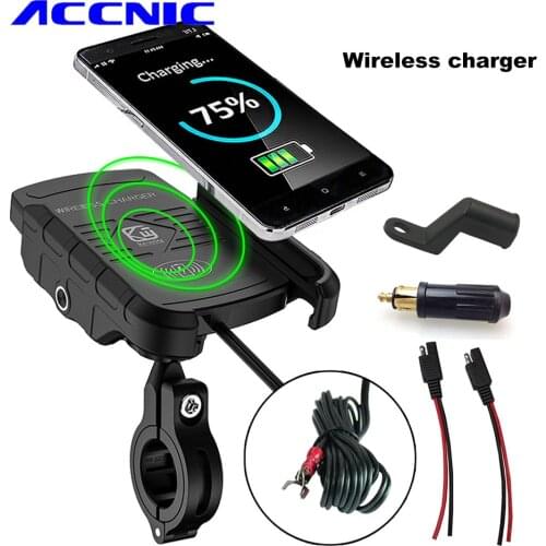 ACCNIC DIN/SAE to USB Charger & Motorcycle Wireless Charger Phone Holder for samsung S10 S9 S8 iphone X XS 8 Wireless Charging
