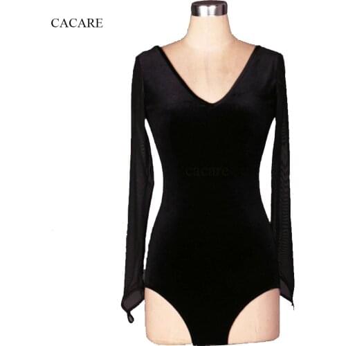 CACARE Bodysuit for Ballroom Dance Competition Dresses Waltz Tango Dance Standard Flamenco Costume Velvet D0285 Mesh Sleeve