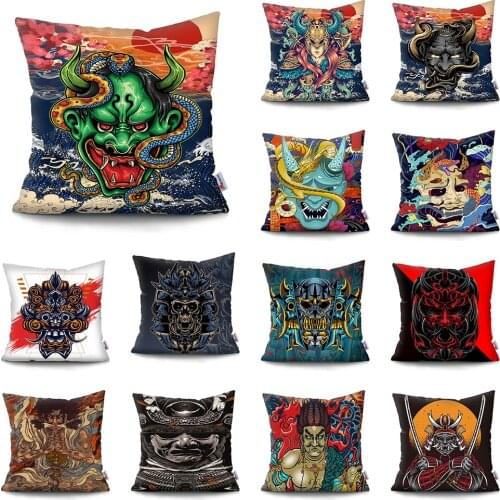 Japanese Samurai cushion cover Polyester Throw Pillow Case Ghost waves Super Soft Short Plush Cushion Cover Home Decoration