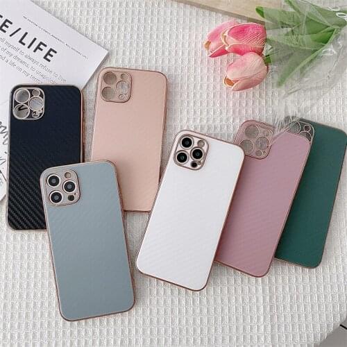 Plating Carbon Fiber Phone Case For iPhone 12 11 Pro Max Back Luxury Colours Cases For iPhone XR XS Max 7 8 Plus Hard Case