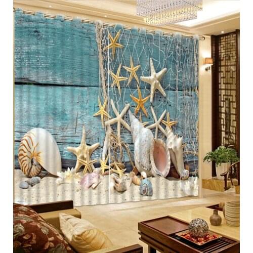 Black out window curtains Starfish beach shell curtains kitchen Living room bedroom kids room curtains