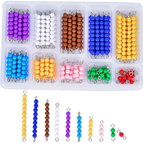Montessori Colored Beads Chains Math Teaching Material Childrens Arithmetic Beaded Stick 1-10 Numeral Cognition Toy