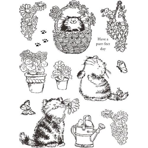 Flower Cat Transparent Clear Silicone Stamp/Seal for DIY scrapbooking/photo album Decorative clear stamp sheets A1123