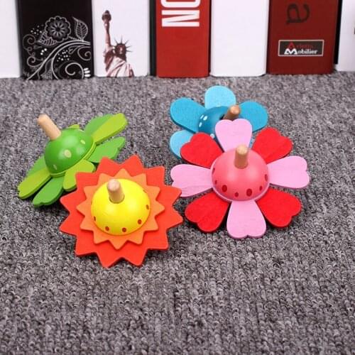 Children Clown Top Toy Traditional Colorful Wooden Painted Flower Spinning Top