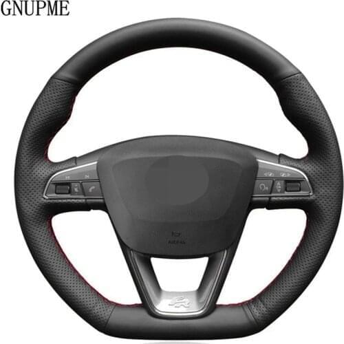 DIY Soft Black Genuine Leather Car Steering Wheel Cover For Seat Leon Cupra Leon ST Cupra Leon ST Cupra Ateca Cupra Ateca FR