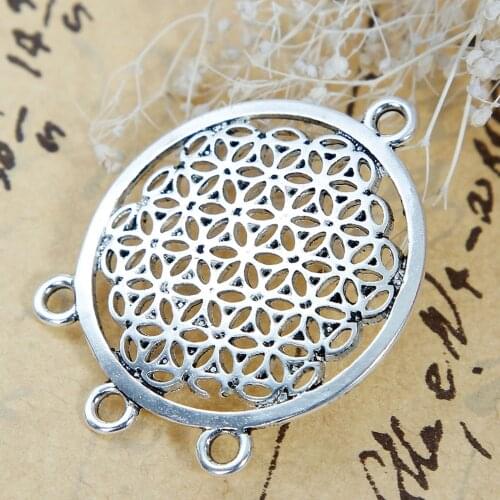 DoreenBeads Alloy Flower Of Life Connectors Findings Round Silver color 37mm(1 4/8") x 29mm(1 1/8"), 5 PCs