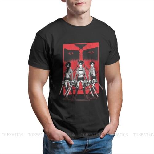 The Survey Corps Hipster TShirts Attack On Titan Eren Mikasa Levi Anime Men Graphic Fabric Tops T Shirt O Neck Oversized