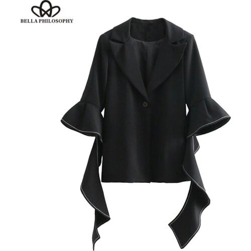 HStar 2020 autumn solid color flare sleeves female suit casual irregular women blazer notched ladies casual suits