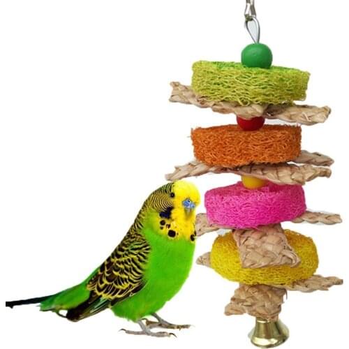 LHXMAS PET TOYS Parrot bite toy Toy bird Colorful loofah sponge corn husk RAMDON COLOR