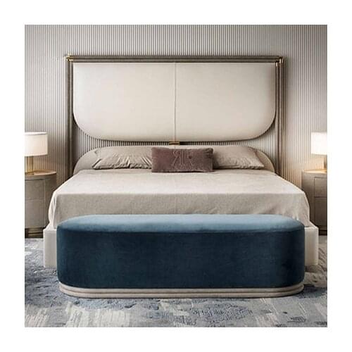 Chinese modern simple style wooden durable double bed with round elegant nightstands high quality bed sets for lovers adult