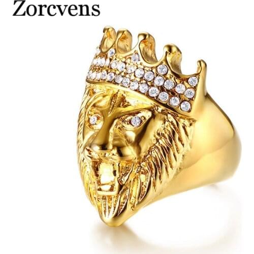 Modyle Gold Color Classic 316L Stainless Steel Men Punk Hip Hop Ring Cool Lion Head Band Gold Ring Jewelry