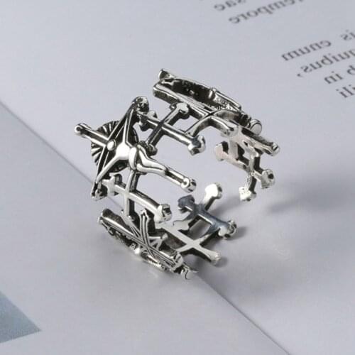 New Fashion Jesus Cross Wide Large Adjustable Ring for Women Vintage Design Religious Finger Rings