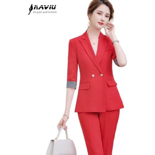Black Professional Formal Suits Women Summer New Temperament Half Sleeve Casual Slim Blazer And Pants Office Ladies Work Wear