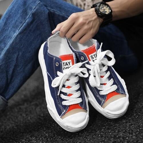 Japanese Style Casual Men Shell Shoes Retro Blue Man Canvas Sneakers Platform Shoes Vulcanized Men Espadrilles zapatillas lona