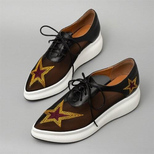 Fashion Sneakers Women Lace Up Genuine Leather Wedges High Heel Ankle Boots Female Breathable Platform Pumps Shoes Casual Shoes