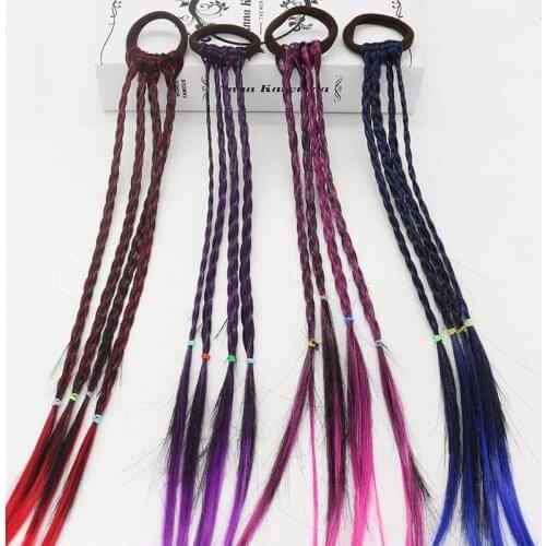 Cute Kids Hairpins DIY Braided 3Pcs Ponytail Hair Ornament Gradient Color Wig Rubber Bands Fashion Hair Accessories
