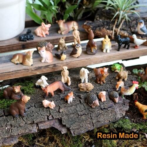 Resin Miniature Animals Fairy Garden Mini Forest Farm Animal Realistic Micro Tiny Animals Figurines Squirrel Chicken Bunny Set
