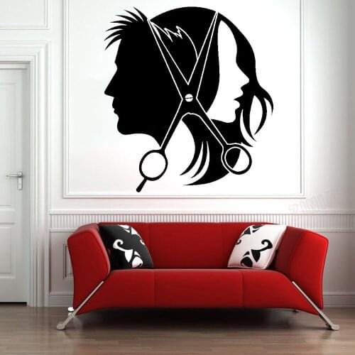 Fashion Wall Decal Salon Decoration Vinyl Beauty Hair Scissors Wall Stickers For Hairstyle Store Master Stylist Wall Mural Y189