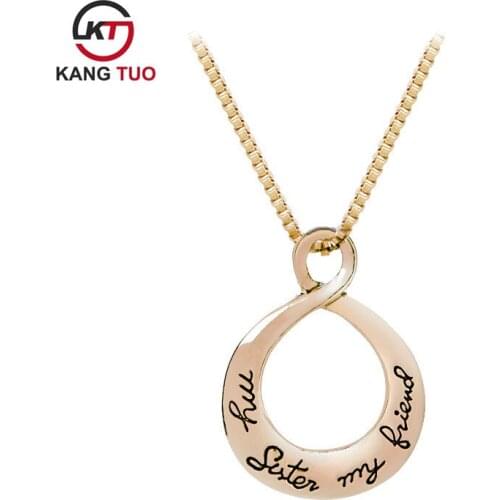 Euro-Ameican Fashion Drop Water Geometric Shape Hollow Out Pendant Necklace With Letter My Sister My Friend For Friends Gifts
