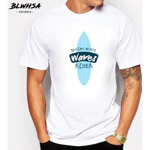 BLWHSA Newest Summer Holiday Mens T Shirts Short Sleeve Clothing Malibu Beach Waves Rider T-shirts Surfboard Casual Top&Tee