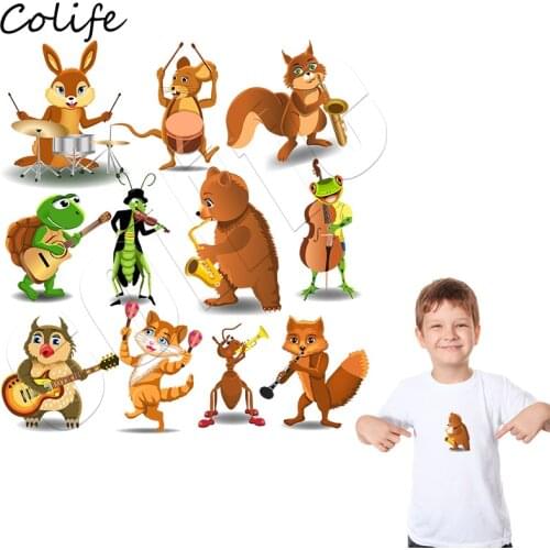 Animals Stickers Musican Sweet Colorul Parches Heat Transfe Washable DIY Stickers Iron On Easy Print Applique For Kids