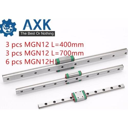 Linear Carriage Guide Rail 3d Printer Part 12mm 400mm 700mm Set Mgn12 Cnc Motion Guideway Bearing Steel Cutter 3 Pcs L=400mm